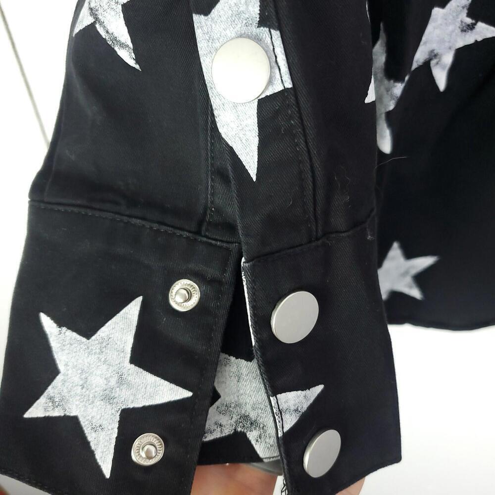 Womens Top M Shacket Button Down Peplum Star Print Raw Hem Western New Dallas - Picture 8 of 11